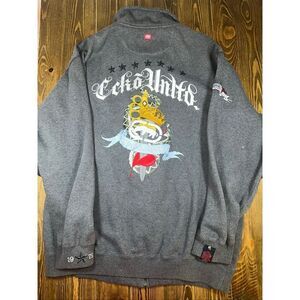 Ecko UNLTD Jacket Mens XL Gray Graphic Streetwear Y2K Full Zip Rare Lined